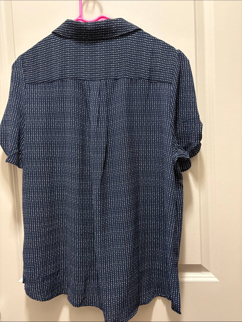 Adrianna Papell Navy Top with White Dash Pattern - Picture 5 of 7